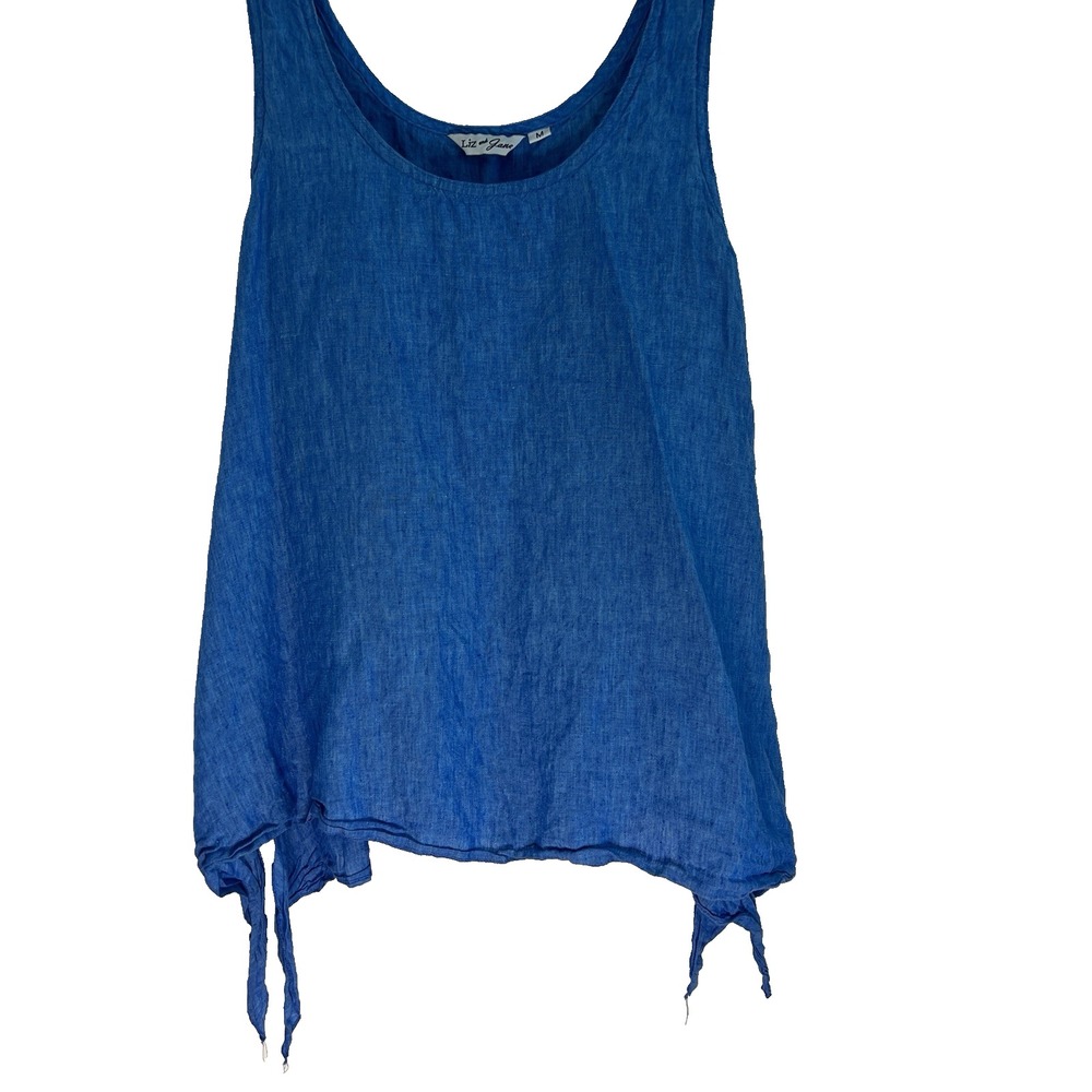 Liz And Jane Blue Linen Oversized Tank Top M Summer Classic Side Tie Beach